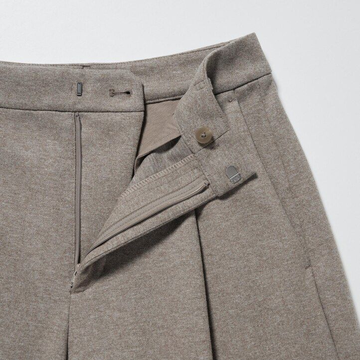Beige Uniqlo Brushed Jersey Pleated Wide Leg Trousers Regular | KUPIX-7059