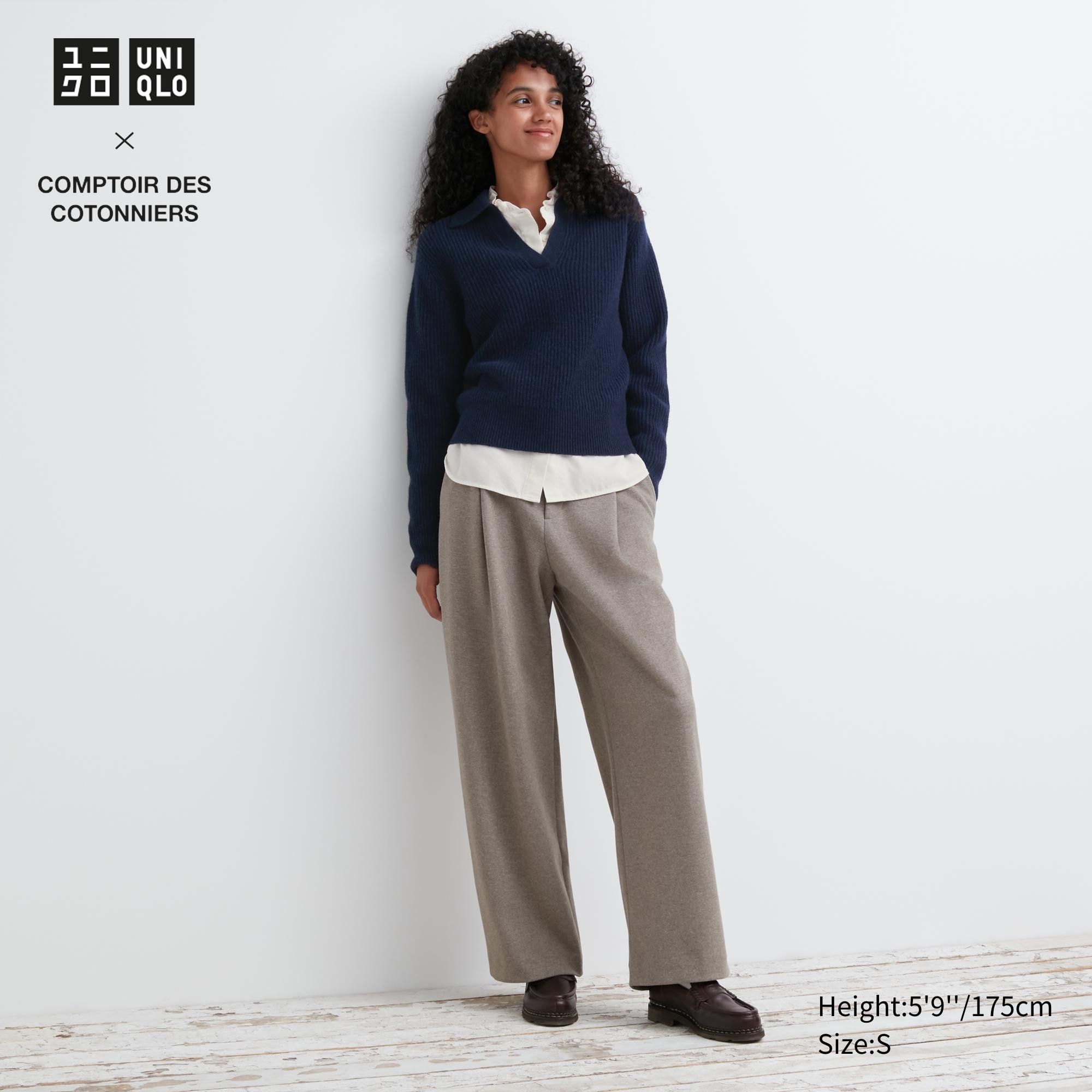 Beige Uniqlo Brushed Jersey Pleated Wide Leg Trousers Regular | KUPIX-7059
