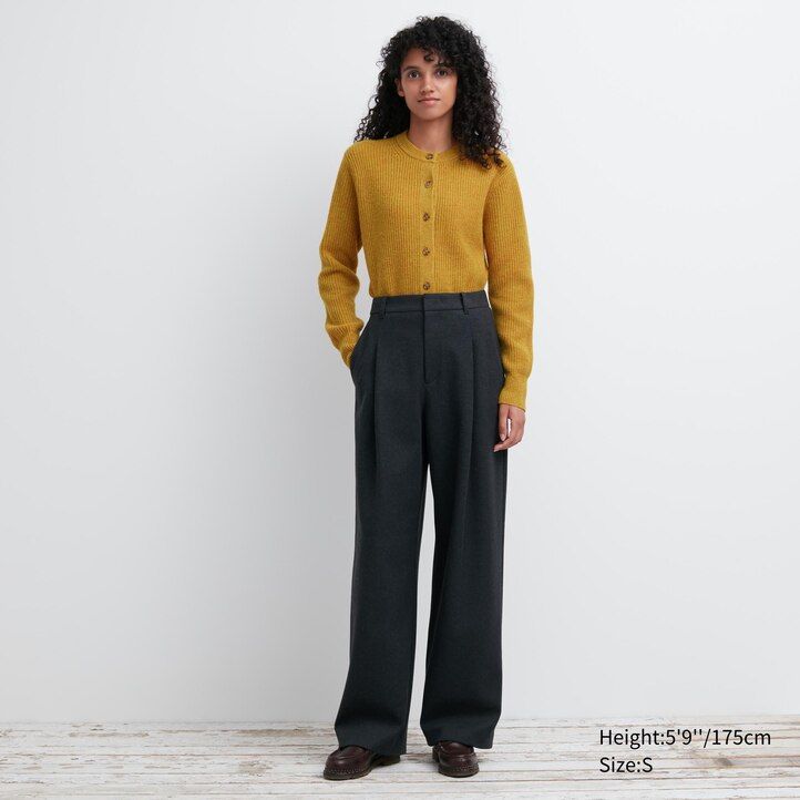 Beige Uniqlo Brushed Jersey Pleated Wide Leg Trousers Long | XNEJT-5978