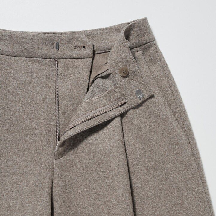 Beige Uniqlo Brushed Jersey Pleated Wide Leg Trousers Long | XNEJT-5978