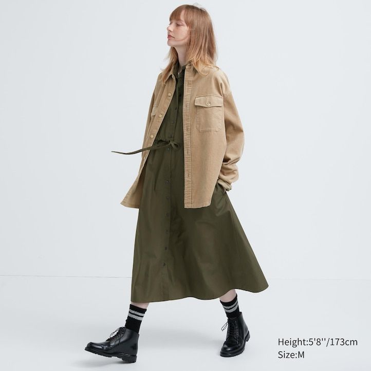 Beige Uniqlo Corduroy Oversized Work Shirt | HNKZA-6148