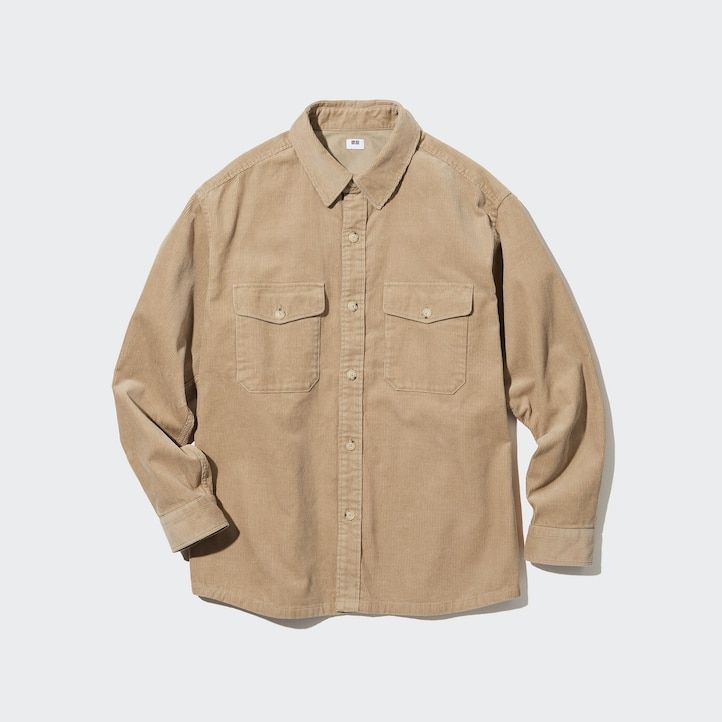 Beige Uniqlo Corduroy Oversized Work Shirt | HNKZA-6148