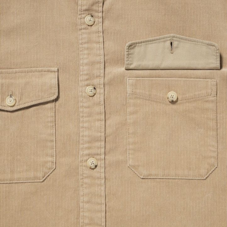 Beige Uniqlo Corduroy Oversized Work Shirt | HNKZA-6148