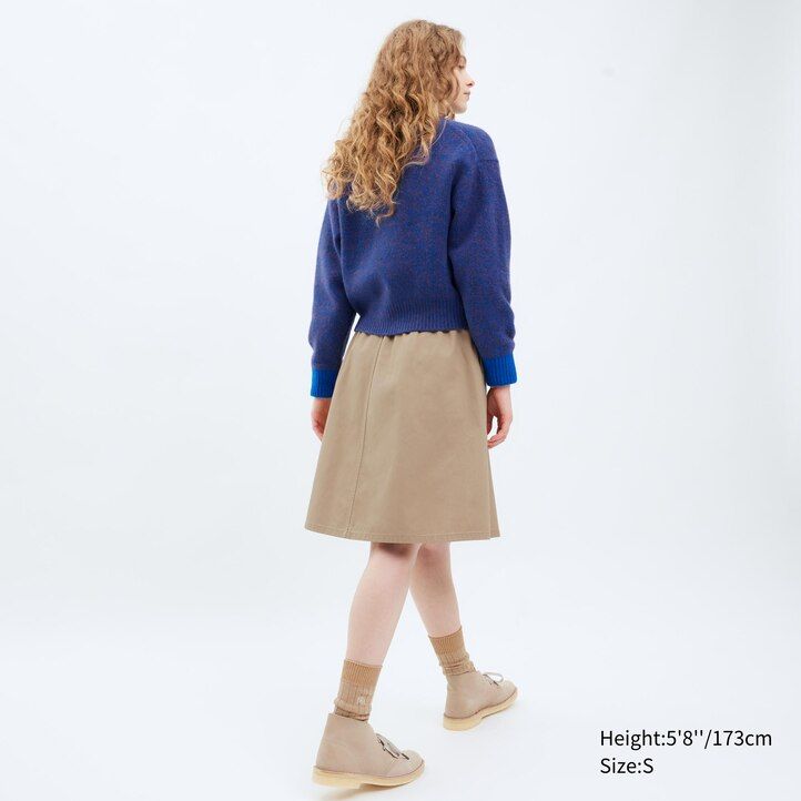 Beige Uniqlo Cotton Midi Skirt | GUXDM-6359