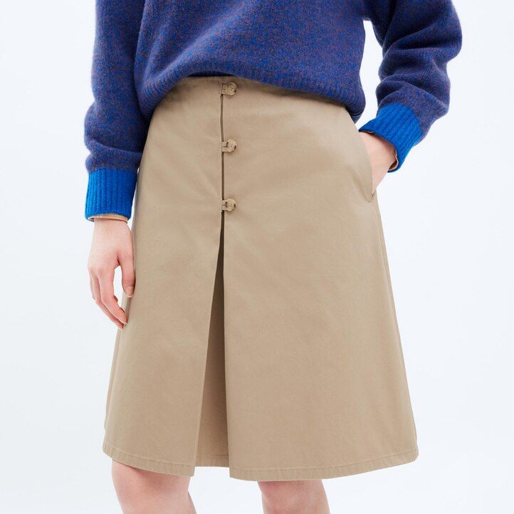 Beige Uniqlo Cotton Midi Skirt | GUXDM-6359
