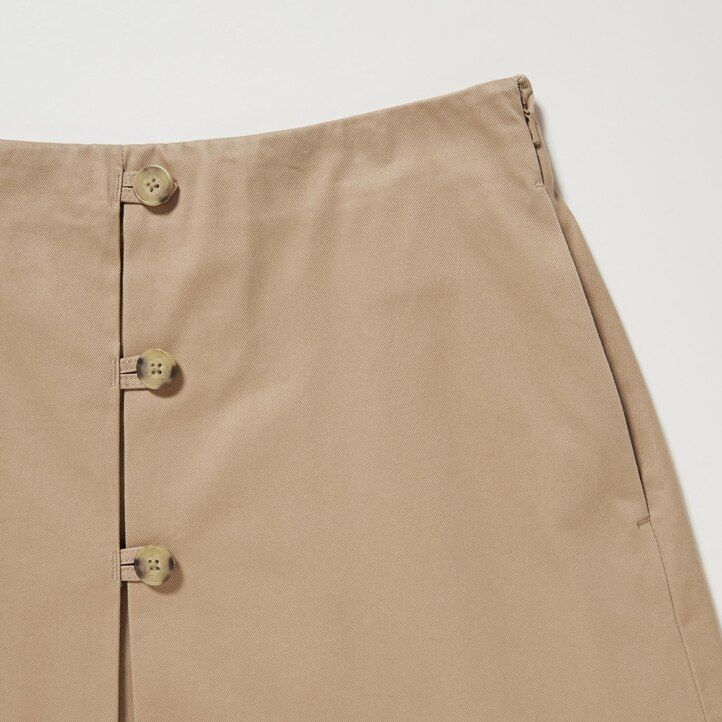 Beige Uniqlo Cotton Midi Skirt | GUXDM-6359