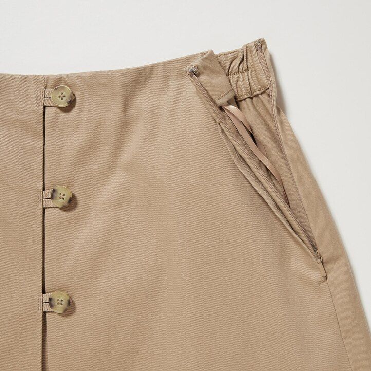 Beige Uniqlo Cotton Midi Skirt | GUXDM-6359