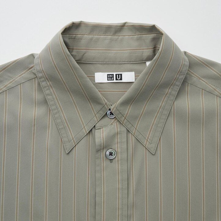Beige Uniqlo Drape Striped Long Sleeved Shirt | YBJFX-1409