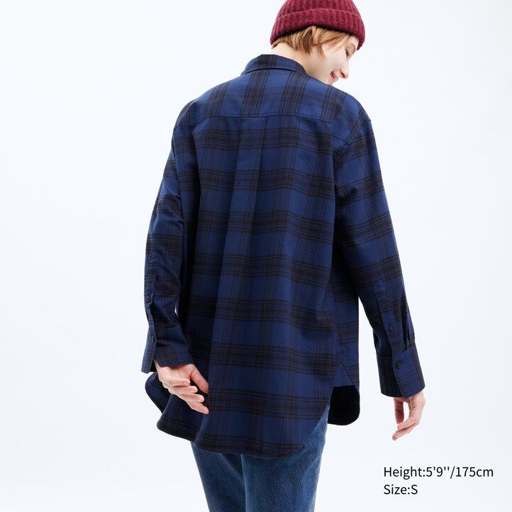 Beige Uniqlo Flannel Checked Longline Shirt | JWZSX-8657
