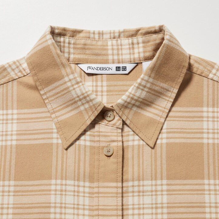 Beige Uniqlo Flannel Checked Longline Shirt | JWZSX-8657