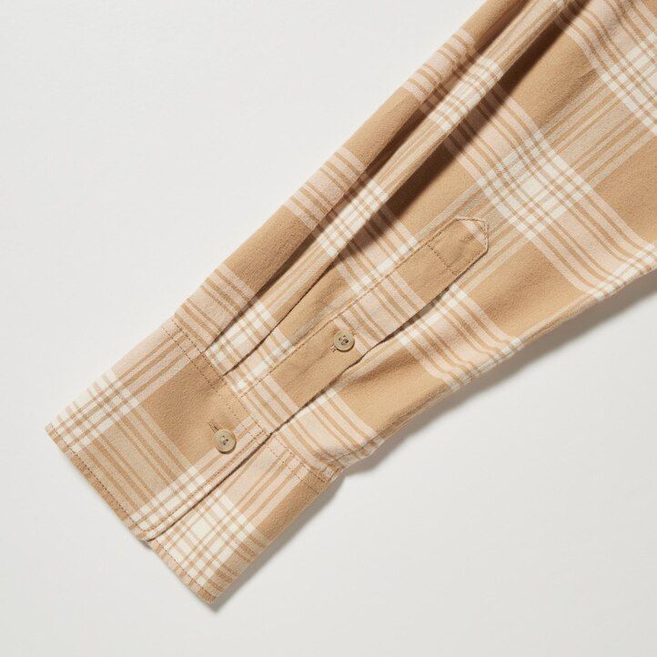 Beige Uniqlo Flannel Checked Longline Shirt | JWZSX-8657