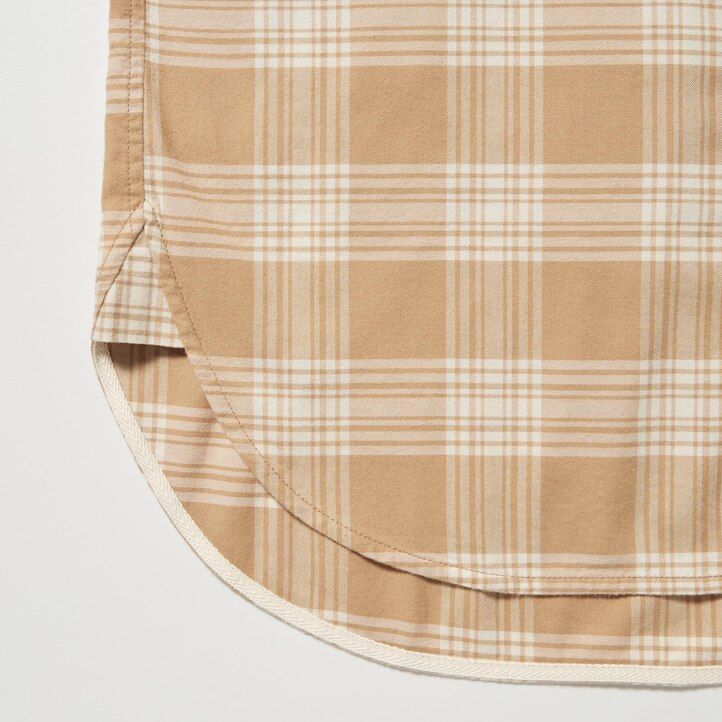 Beige Uniqlo Flannel Checked Longline Shirt | JWZSX-8657