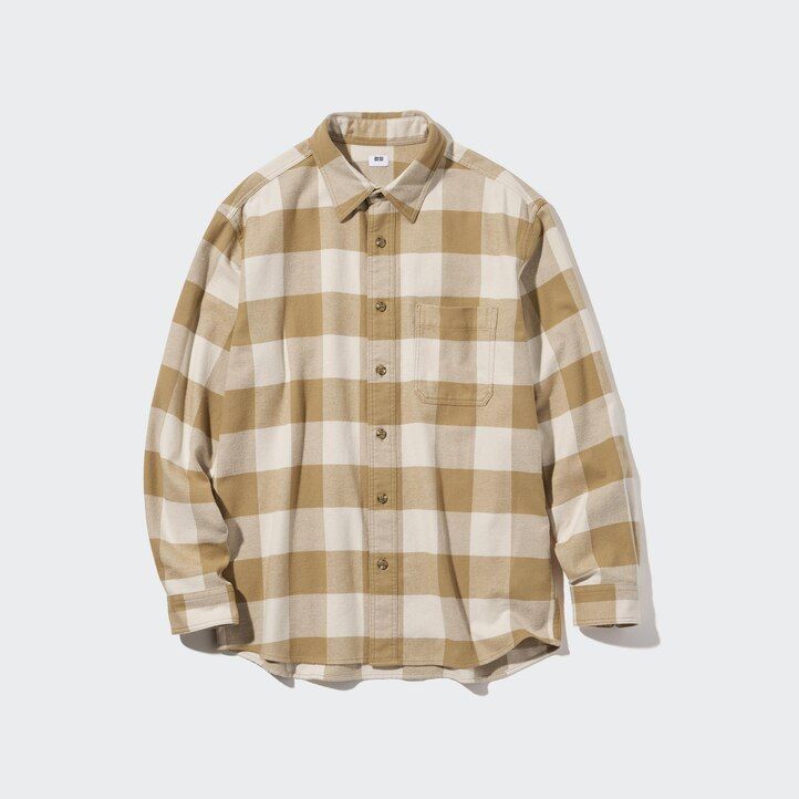 Beige Uniqlo Flannel Checked Shirt | GAKSB-5490