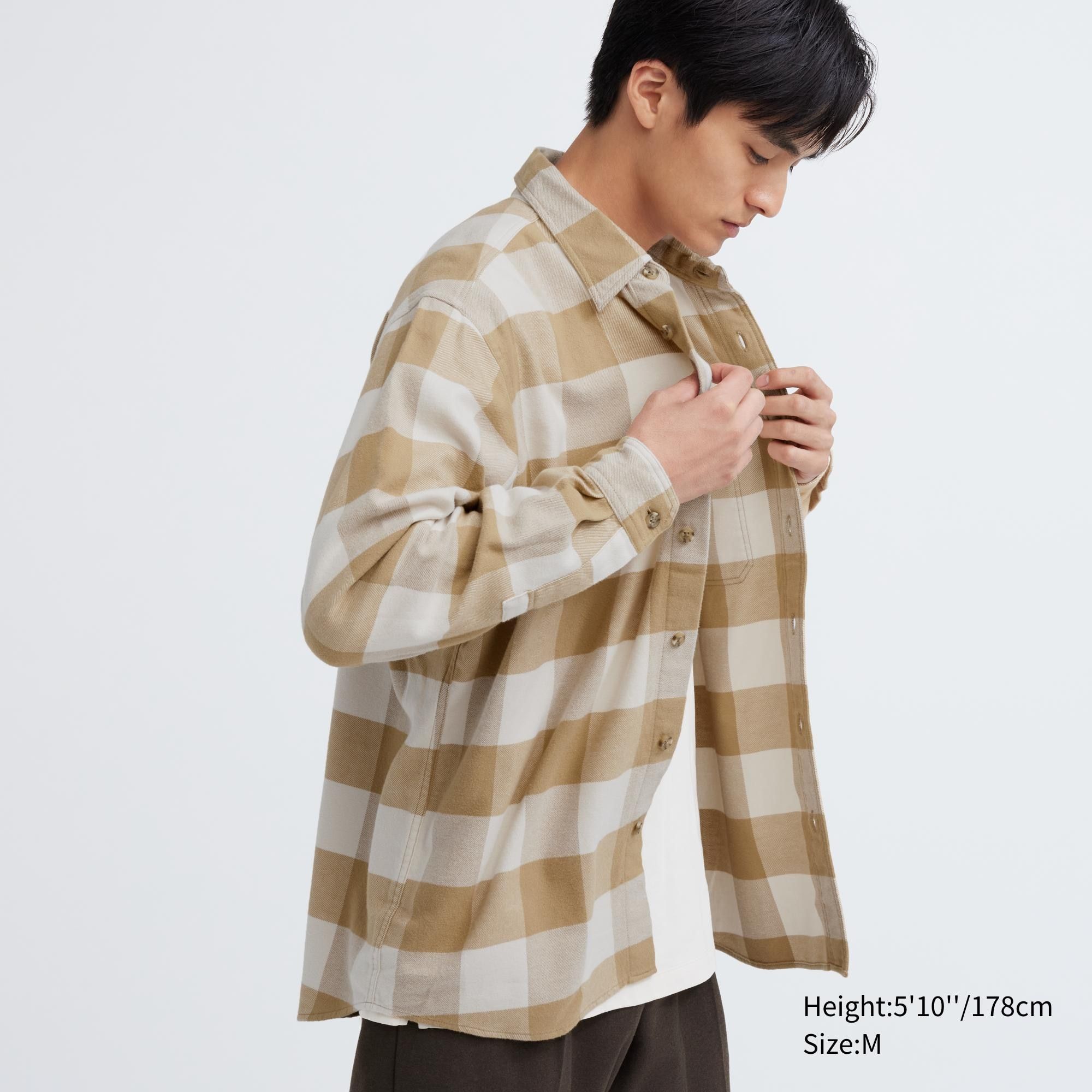 Beige Uniqlo Flannel Checked Shirt | GAKSB-5490