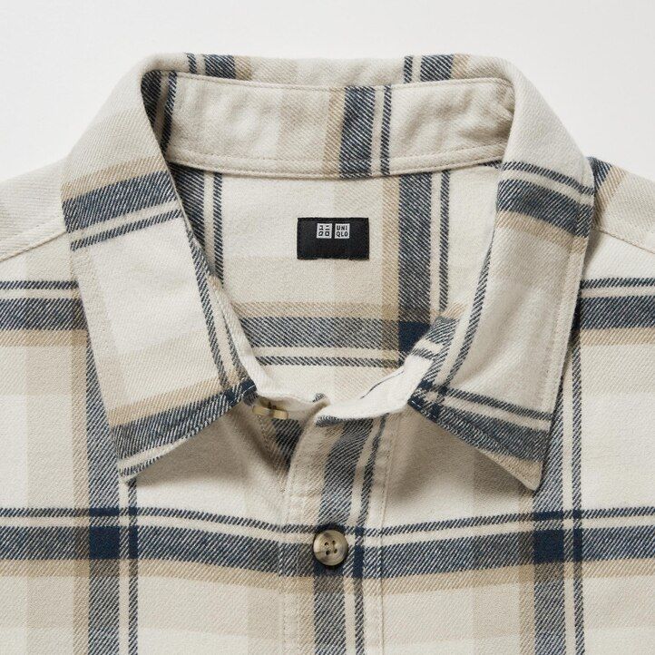 Beige Uniqlo Flannel Regular Fit Checked Shirt Regular Collar | TROLH-9501