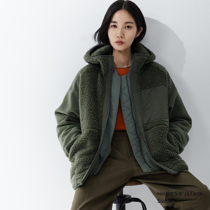 Beige Uniqlo Fleece Zipped Hoodie | PFUKI-5794