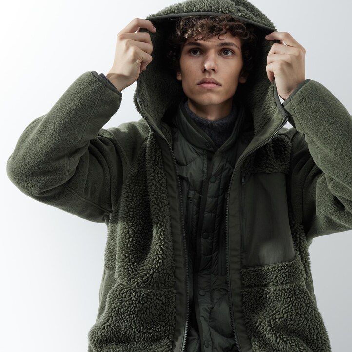 Beige Uniqlo Fleece Zipped Hoodie | PFUKI-5794