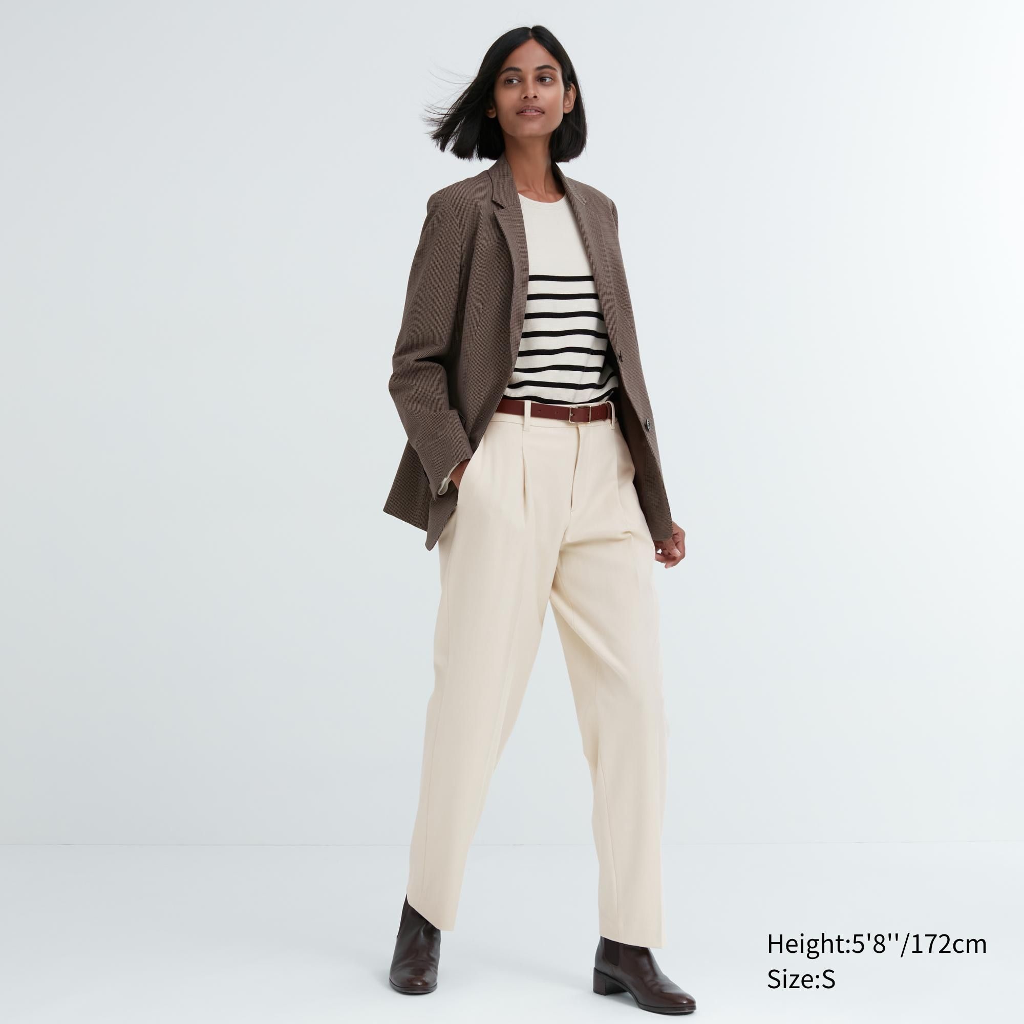 Beige Uniqlo Heattech Pleated Trousers Long | WXNRF-2930