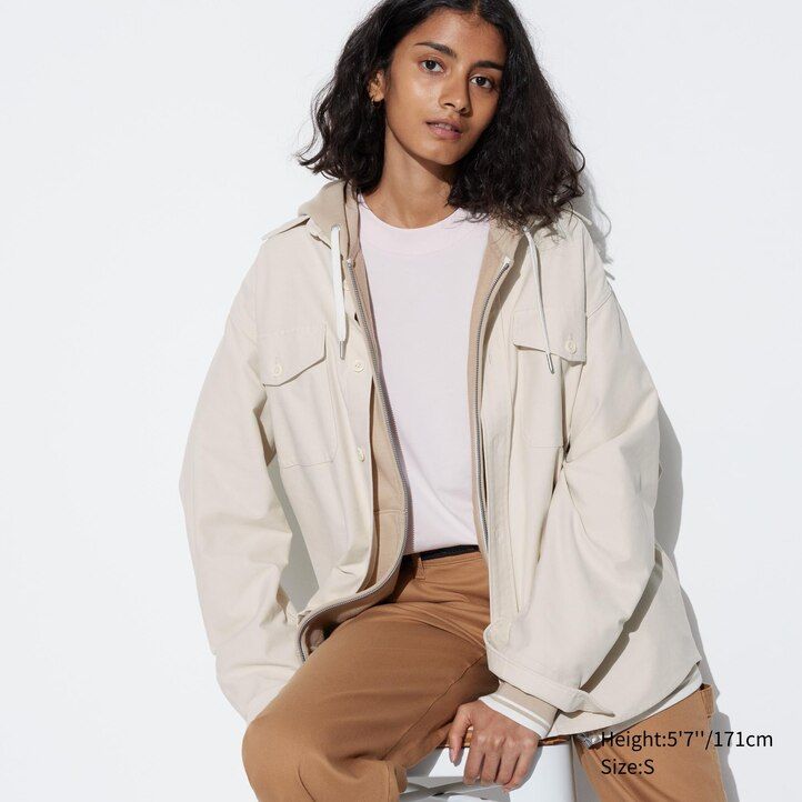 Beige Uniqlo Jersey Overshirt | FSRCK-2489