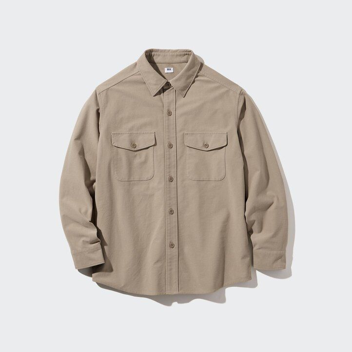 Beige Uniqlo Jersey Overshirt | FSRCK-2489