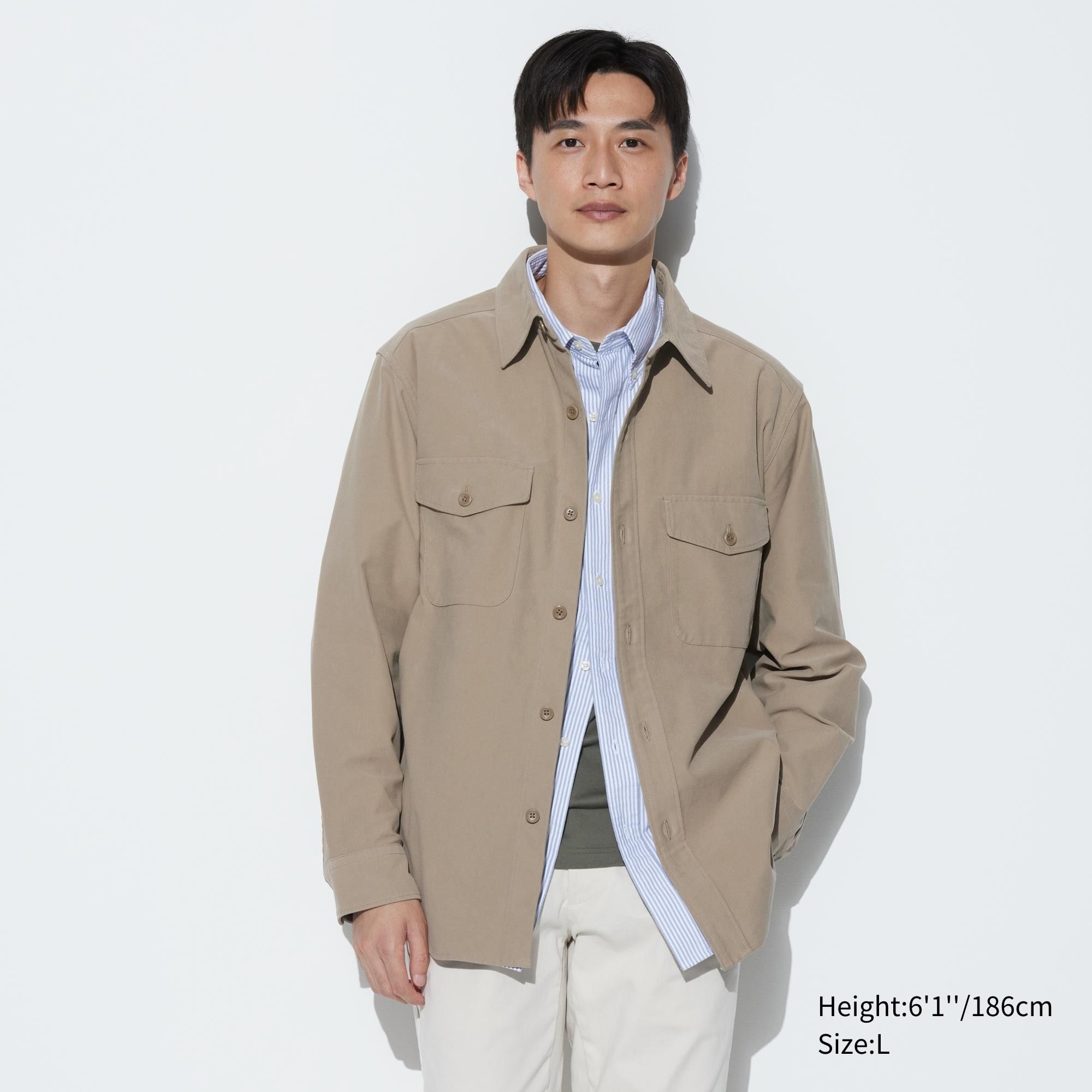 Beige Uniqlo Jersey Overshirt | FSRCK-2489