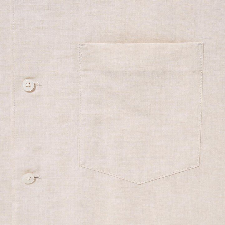 Beige Uniqlo Linen Blend Short Sleeved Shirt Open Collar | AEZBL-9270