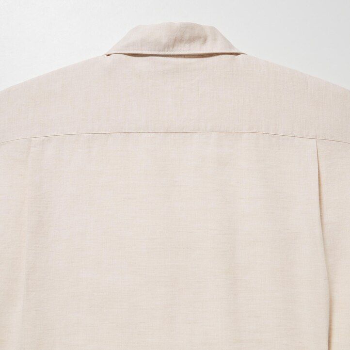 Beige Uniqlo Linen Blend Short Sleeved Shirt Open Collar | AEZBL-9270