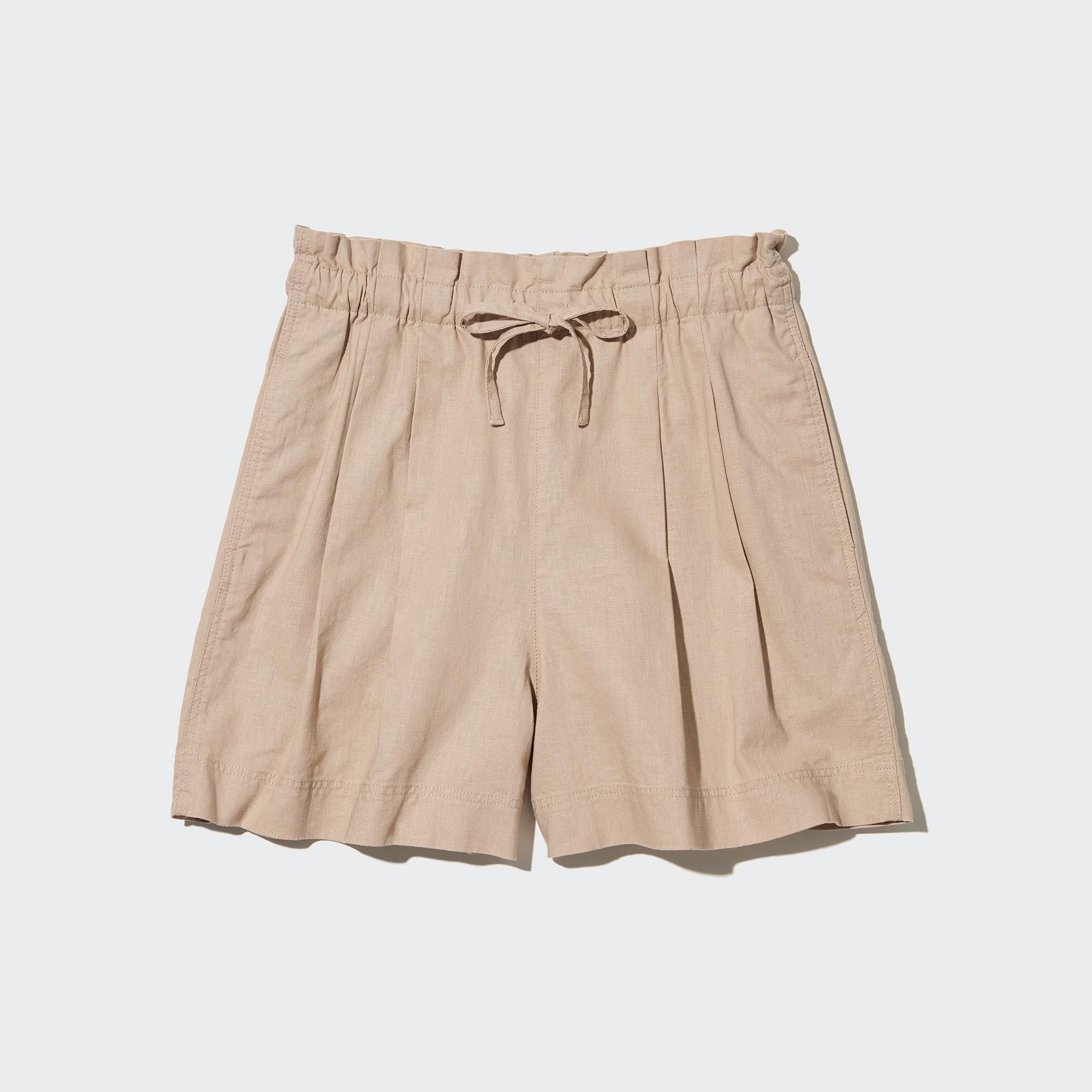 Beige Uniqlo Linen Cotton Shorts | TKDJM-9025