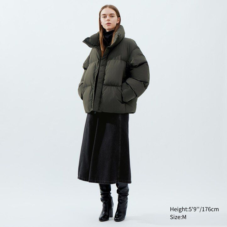 Beige Uniqlo Padded Volume Jacket | JNOBU-1890