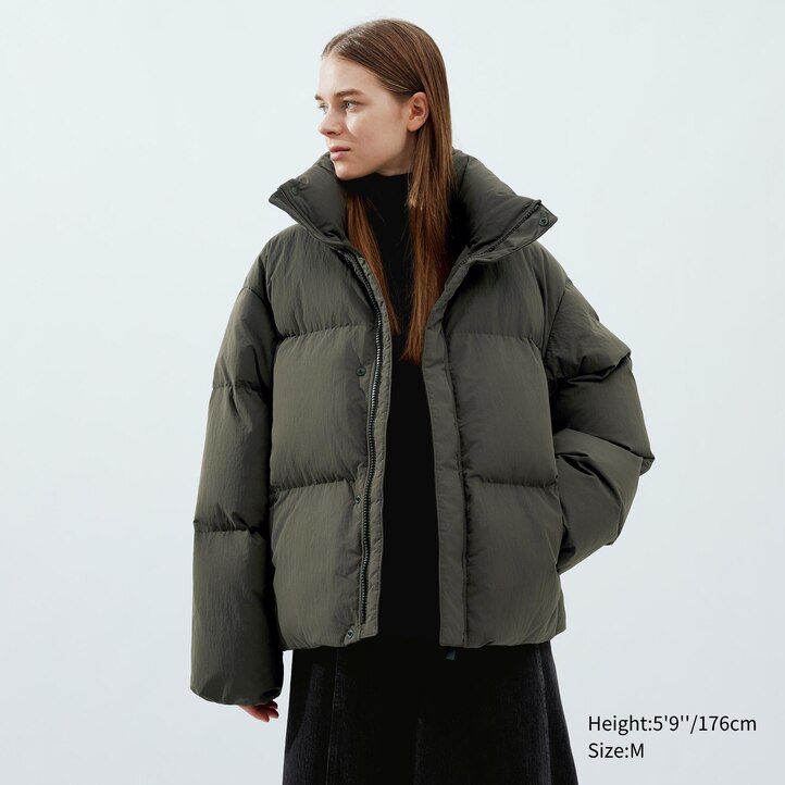 Beige Uniqlo Padded Volume Jacket | JNOBU-1890