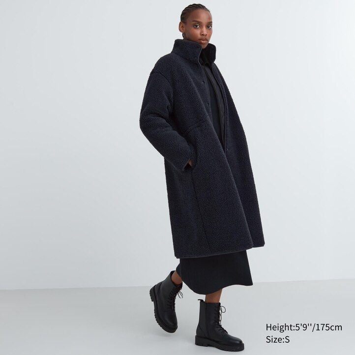 Beige Uniqlo Pile Lined Fleece Stand Collar Coat | SYIFB-3625