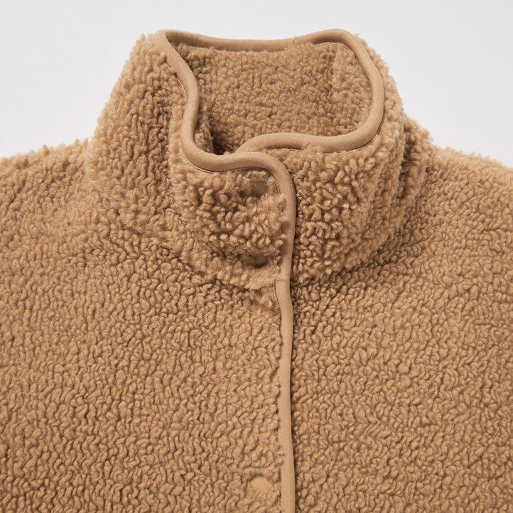 Beige Uniqlo Pile Lined Fleece Stand Collar Coat | SYIFB-3625