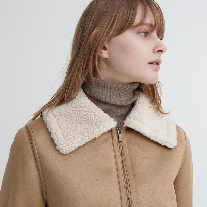 Beige Uniqlo Pile Lined Jacket | IWSBX-6582