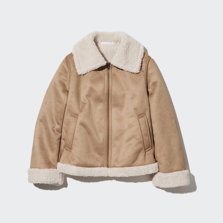 Beige Uniqlo Pile Lined Jacket | IWSBX-6582