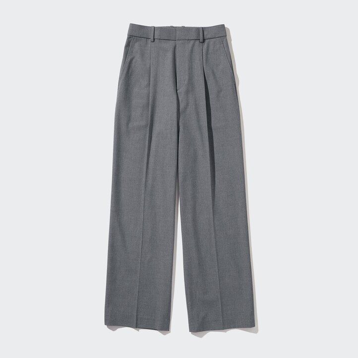 Beige Uniqlo Pleated Wide Leg Trousers Long | NHLBW-2841