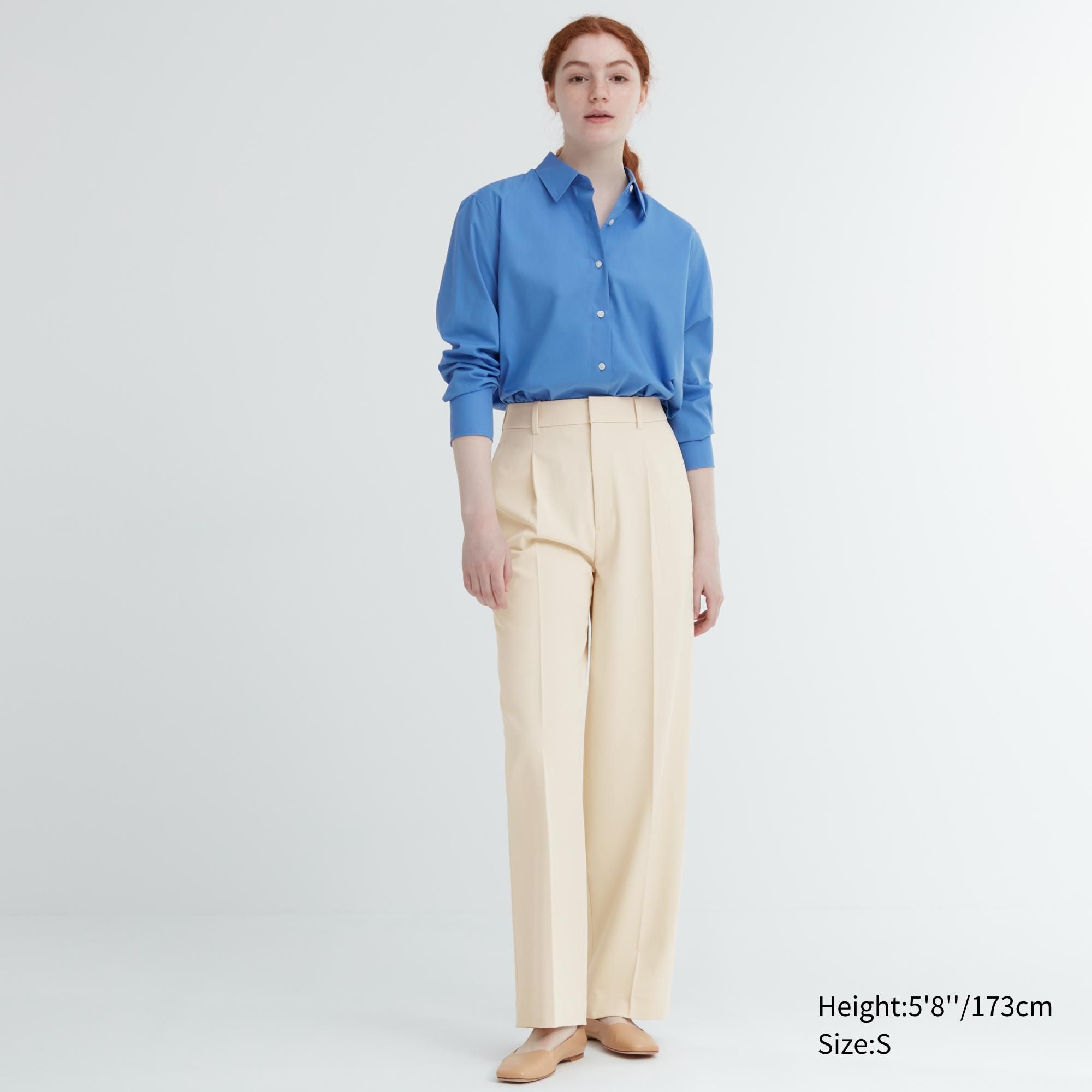 Beige Uniqlo Pleated Wide Leg Trousers Long | NHLBW-2841