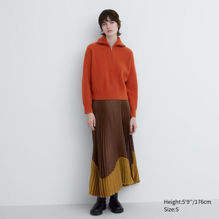 Beige Uniqlo Premium Lambswool Half Zipped Jumper | UTKLR-8417