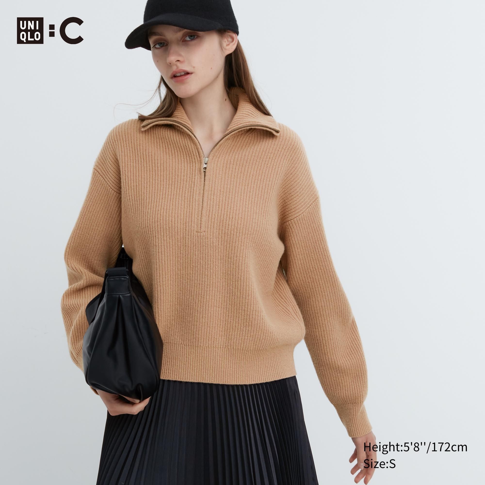 Beige Uniqlo Premium Lambswool Half Zipped Jumper | UTKLR-8417
