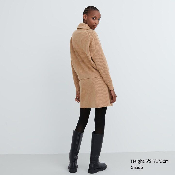 Beige Uniqlo Premium Lambswool Mini Skirt | EPGXU-6524