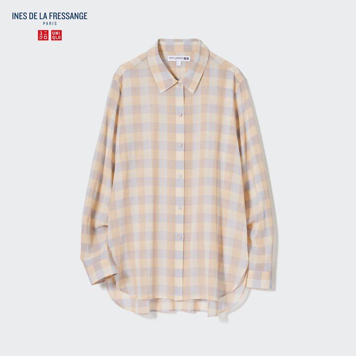 Beige Uniqlo Sheer Cotton Checked Shirt | VSAZX-8509