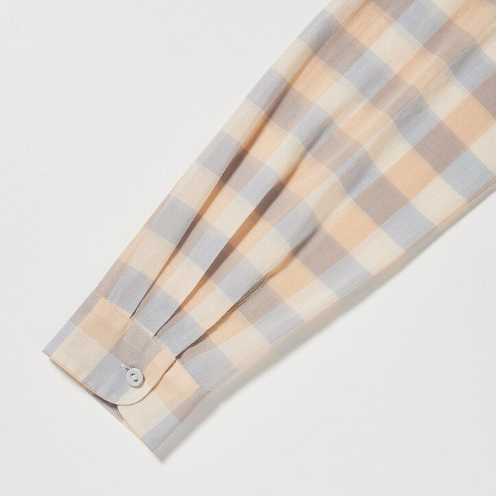 Beige Uniqlo Sheer Cotton Checked Shirt | VSAZX-8509