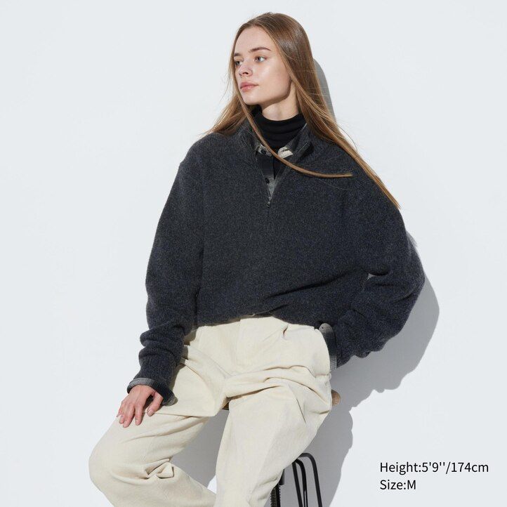 Beige Uniqlo Souffle Yarn Half Zipped Jumper | LQYXB-3452
