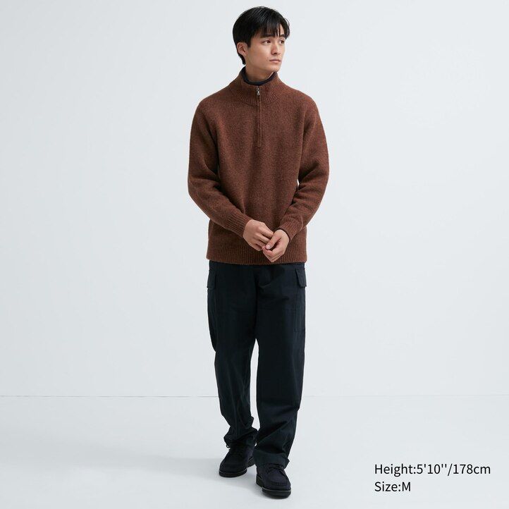 Beige Uniqlo Souffle Yarn Half Zipped Jumper | LQYXB-3452