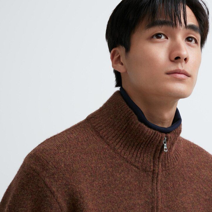 Beige Uniqlo Souffle Yarn Half Zipped Jumper | LQYXB-3452