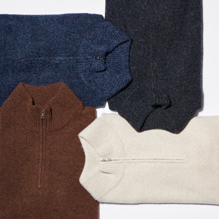 Beige Uniqlo Souffle Yarn Half Zipped Jumper | LQYXB-3452