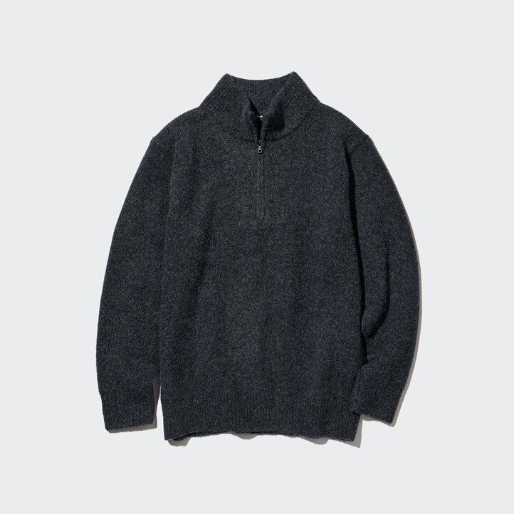 Beige Uniqlo Souffle Yarn Half Zipped Jumper | LQYXB-3452