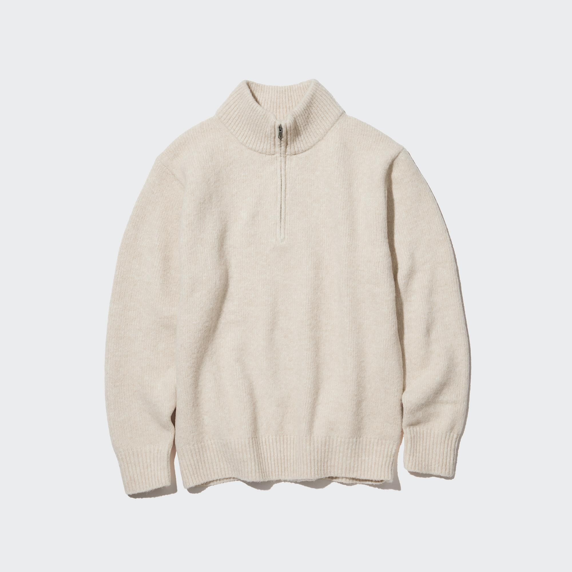 Beige Uniqlo Souffle Yarn Half Zipped Jumper | LQYXB-3452