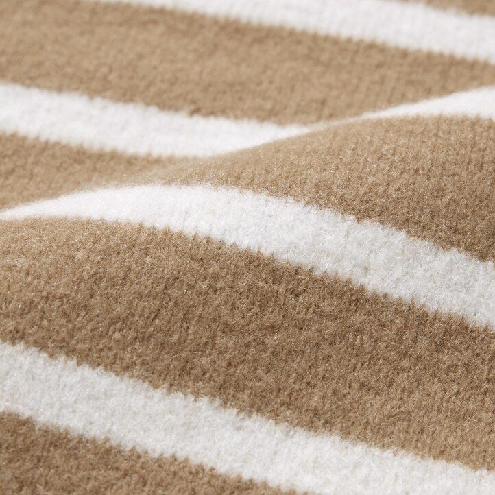 Beige Uniqlo Souffle Yarn Striped High Neck Jumper | ESGCH-4701