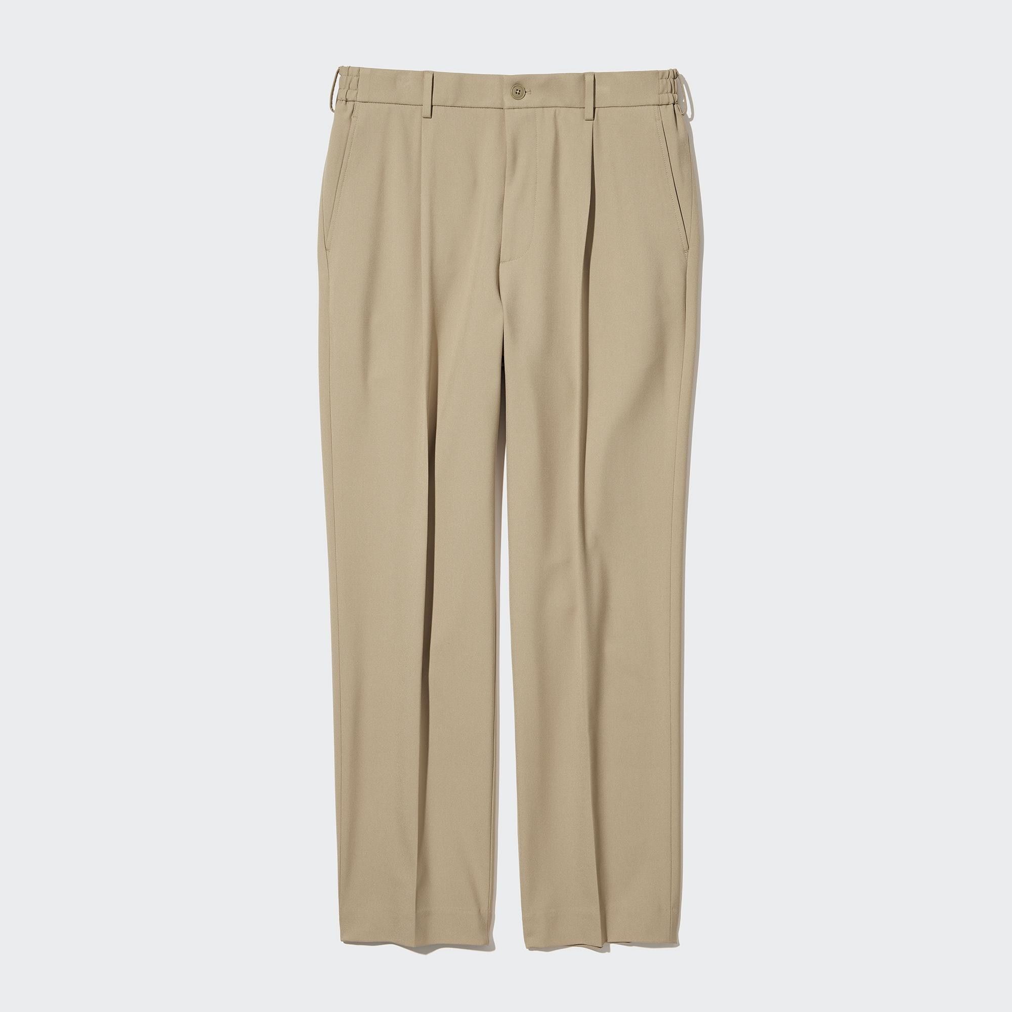 Beige Uniqlo Two Way Stretch Pleated Tapered Fit Trousers | QFGDP-2869