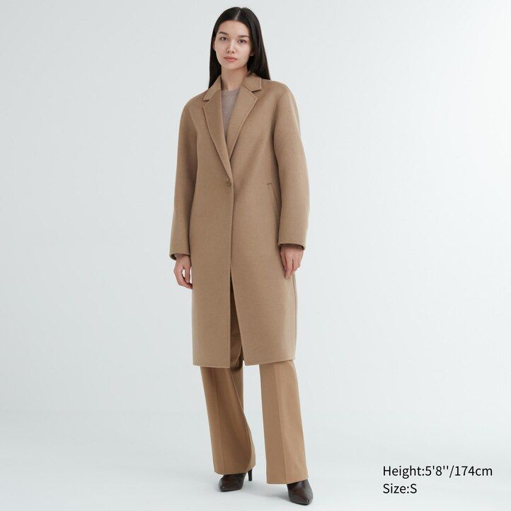 Beige Uniqlo Wool Blend Long Coat | JCGWI-3849